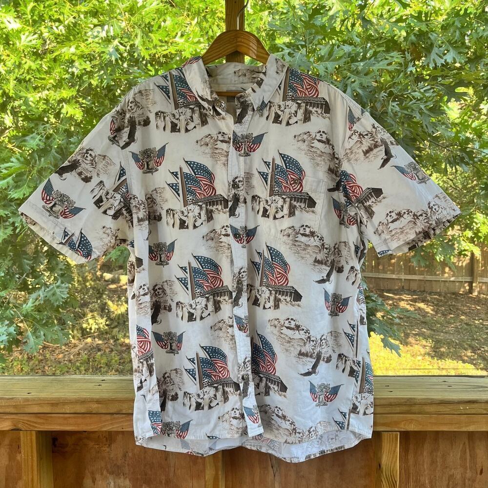 American Legacy Men's Patriotic Print Button Down Shirt Size 2XL